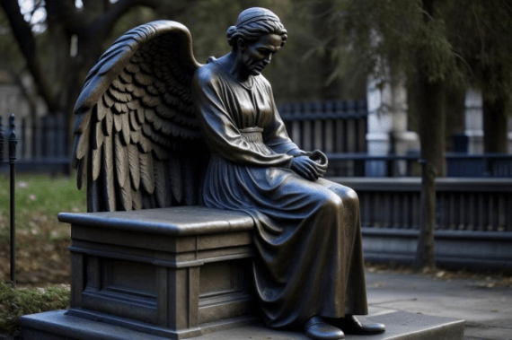 В Челябинске появилась скамейка со скульптурой ангела